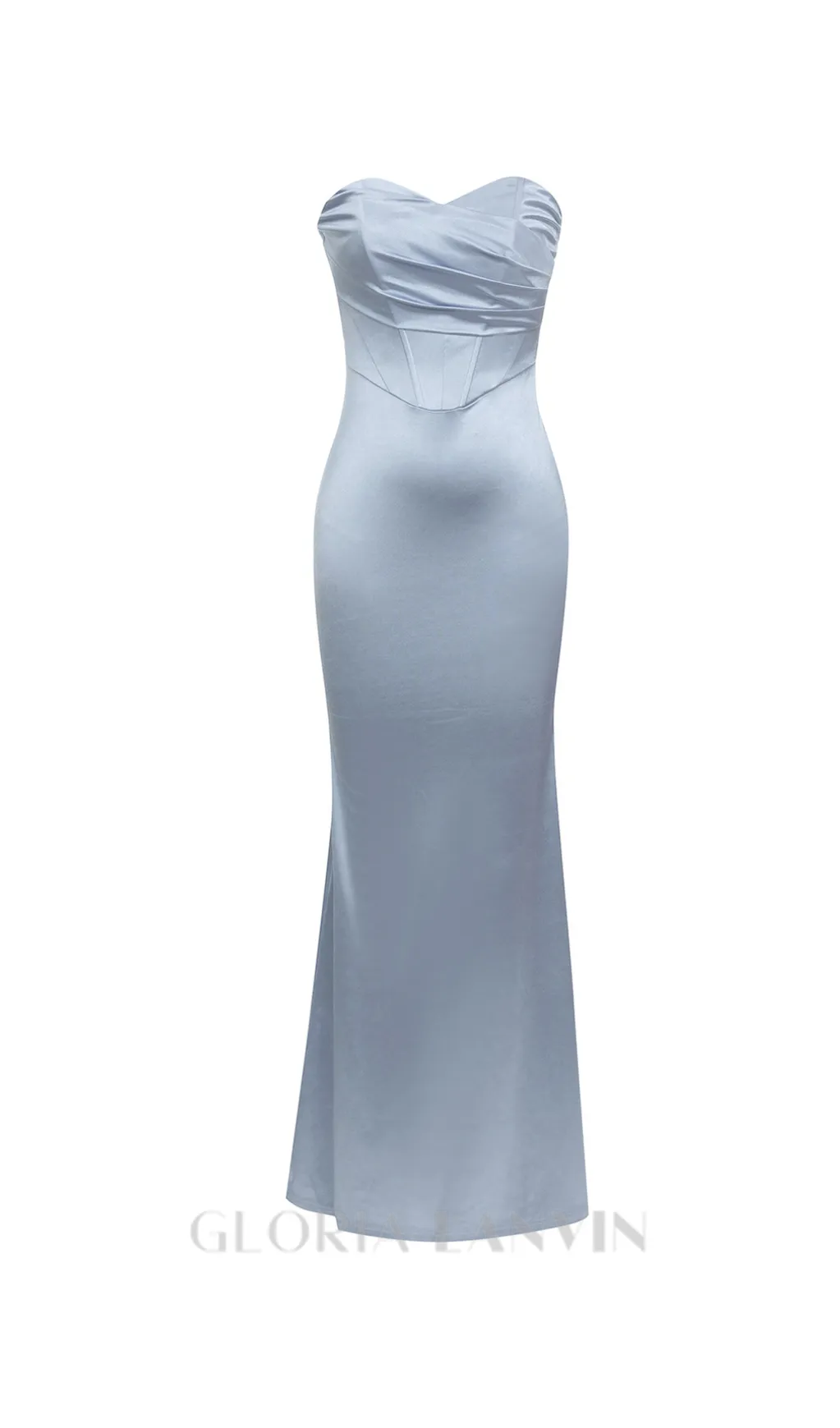 YEDDA GREY RUCHED BODYCON STRAPLESS MAXI DRESS Gloria Lanvin