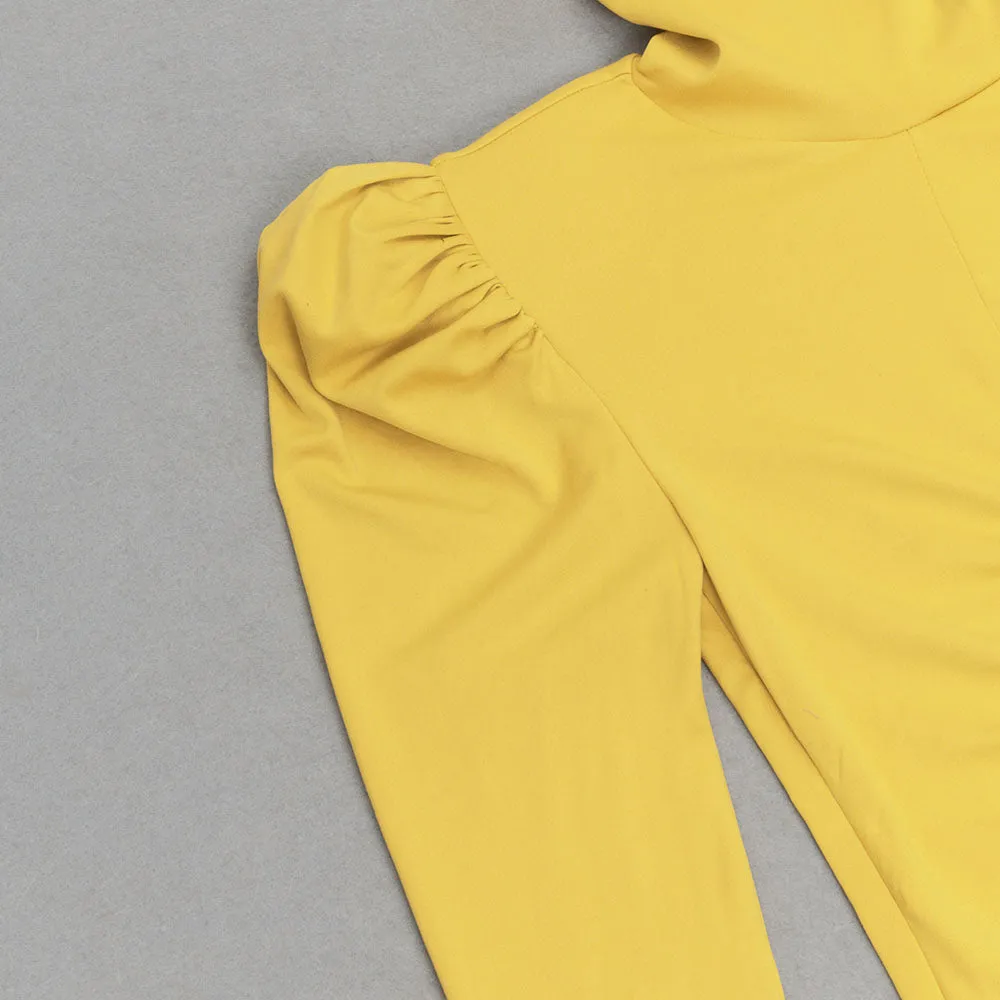 YELLOW LONG SLEEVE RUCHED SATIN MAXI DRESS Gloria Lanvin