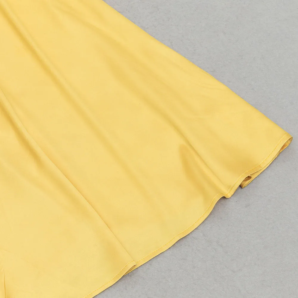 YELLOW LONG SLEEVE RUCHED SATIN MAXI DRESS Gloria Lanvin