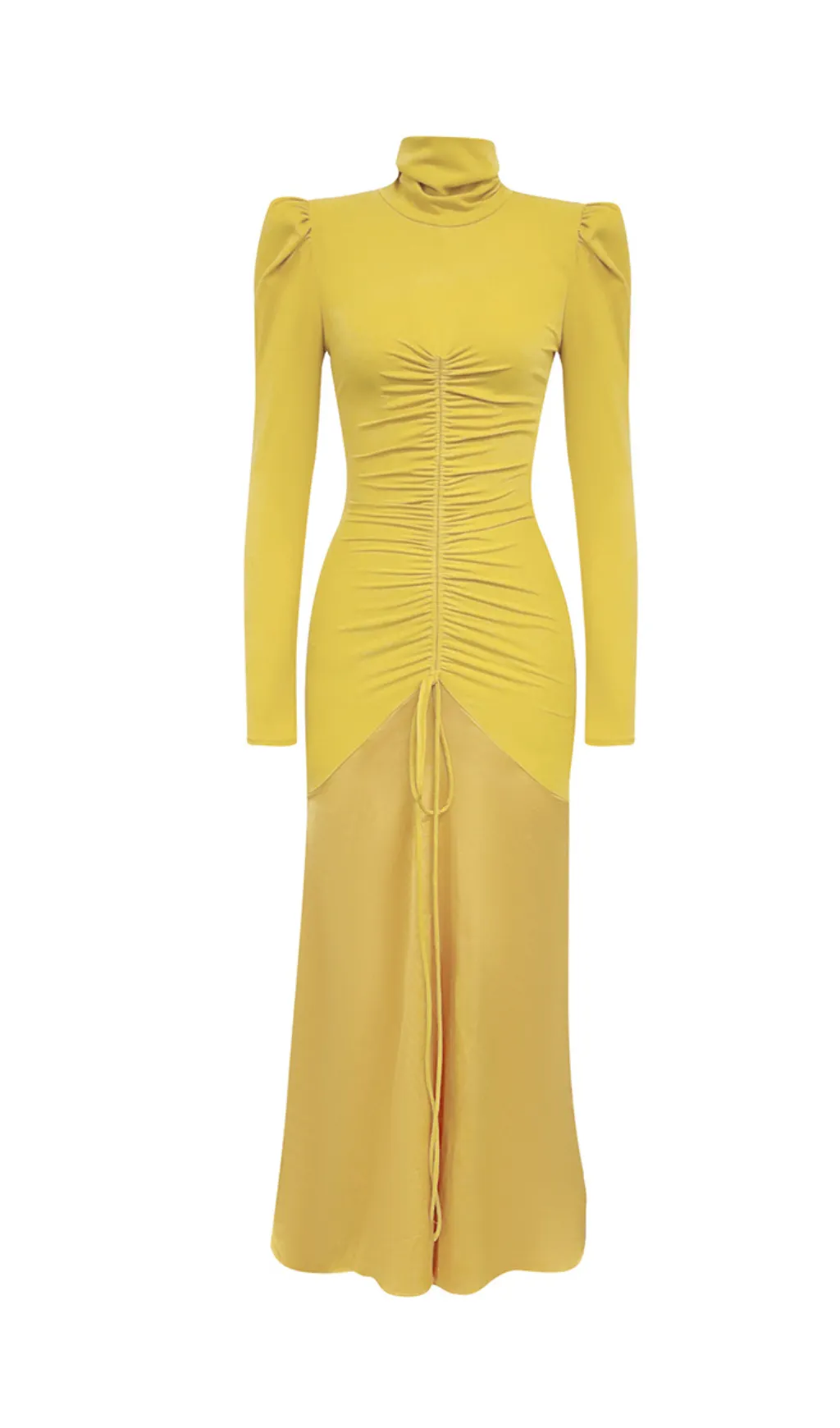 YELLOW LONG SLEEVE RUCHED SATIN MAXI DRESS Gloria Lanvin