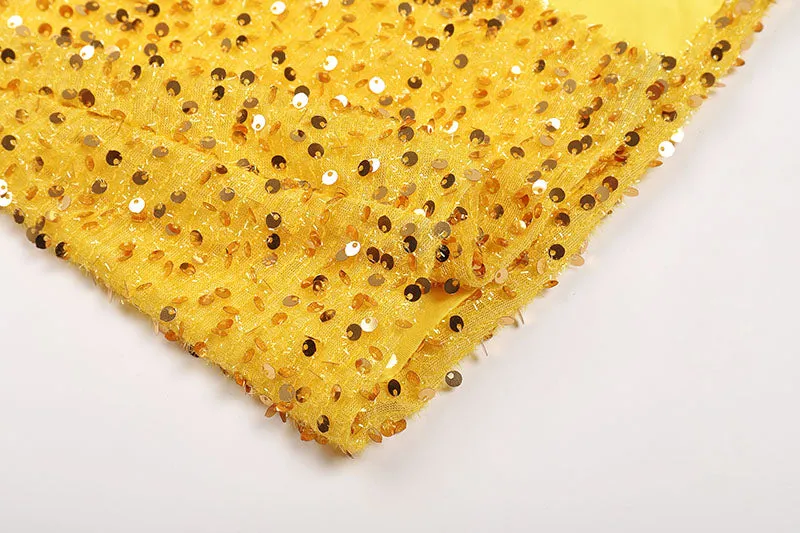 YELLOW ONE SHOULDER SEQUINED SLIT MAXI DRESS Gloria Lanvin