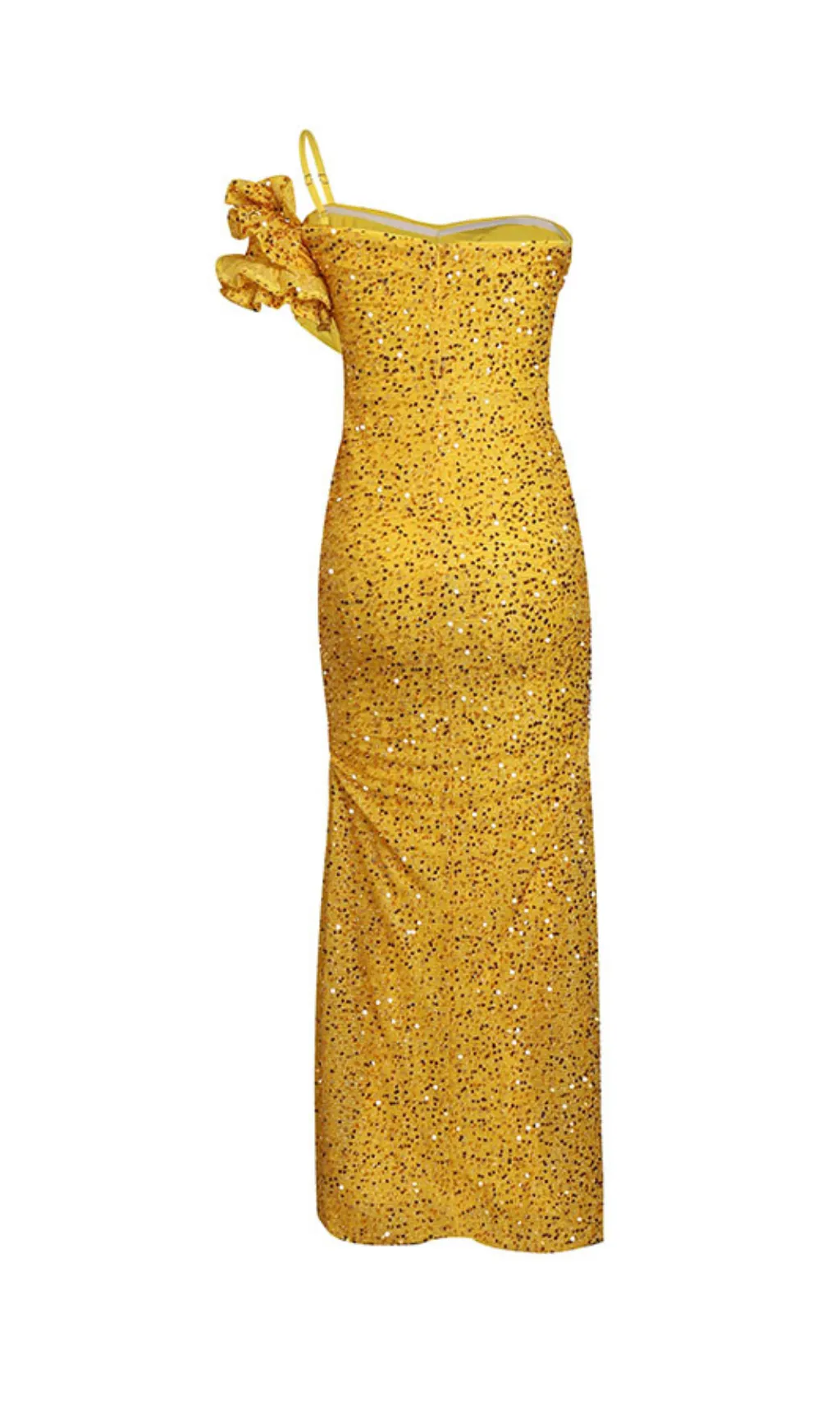 YELLOW ONE SHOULDER SEQUINED SLIT MAXI DRESS Gloria Lanvin