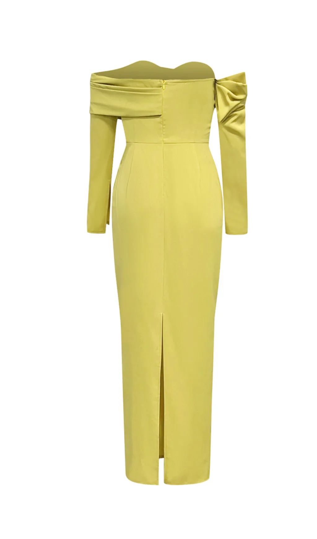 YELLOW ONE-SHOULDER STRAPLESS LONG-SLEEVED PLEATED MAXI DRESS Gloria Lanvin