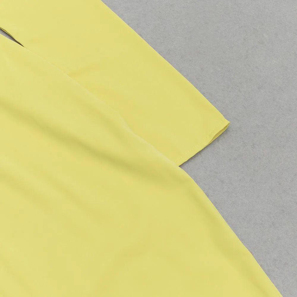 YELLOW ONE-SHOULDER STRAPLESS LONG-SLEEVED PLEATED MAXI DRESS Gloria Lanvin