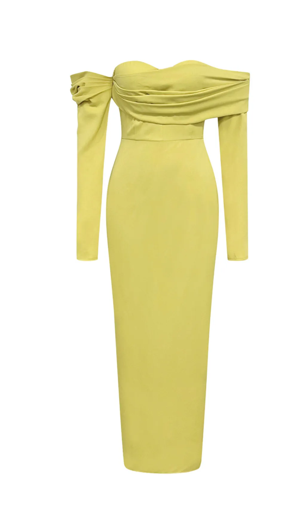 YELLOW ONE-SHOULDER STRAPLESS LONG-SLEEVED PLEATED MAXI DRESS Gloria Lanvin