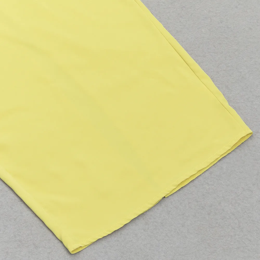 YELLOW ONE-SHOULDER STRAPLESS LONG-SLEEVED PLEATED MAXI DRESS Gloria Lanvin