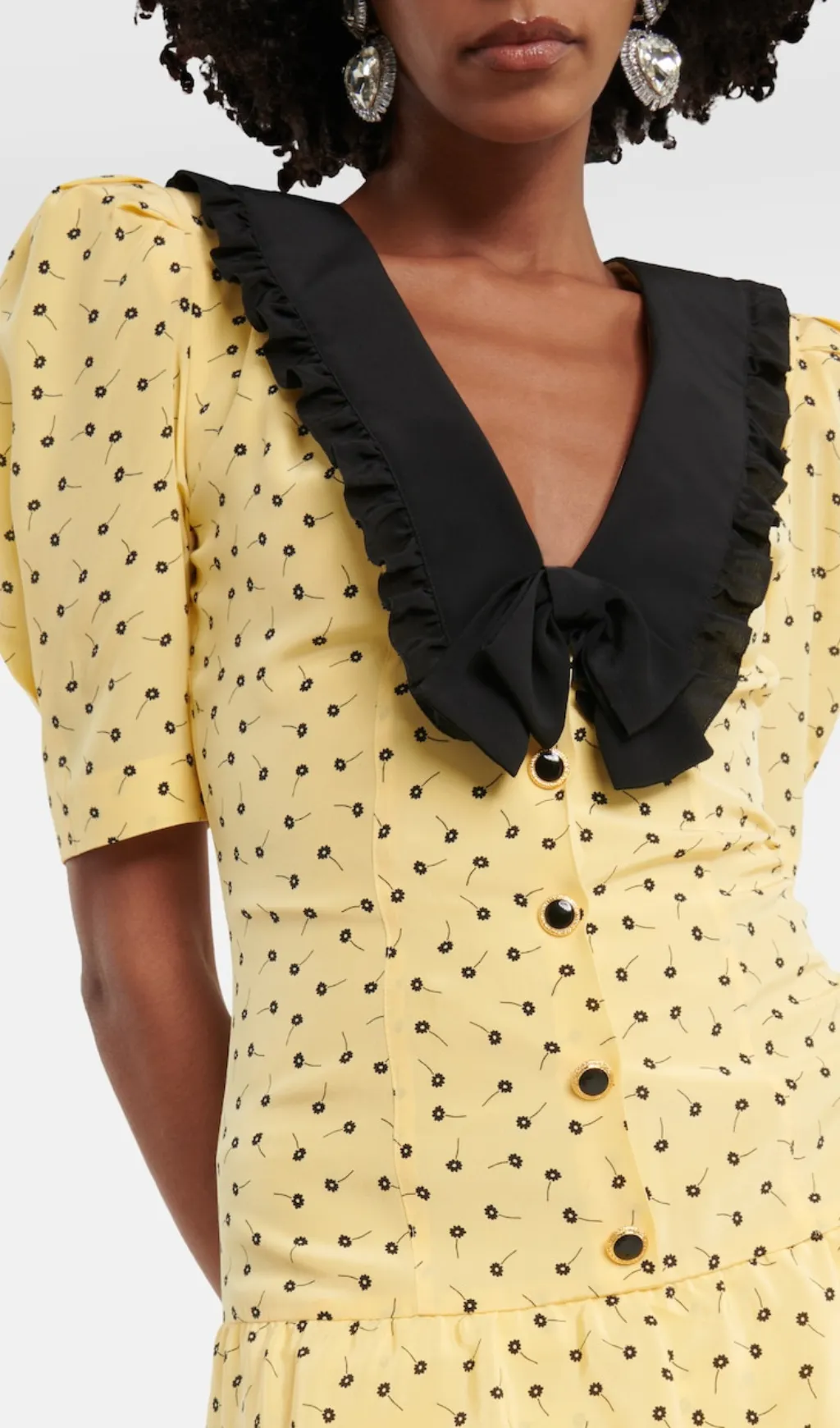 YELLOW POLKA DOT FLORAL SILK MIDI DRESS Gloria Lanvin