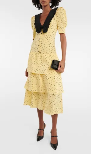 YELLOW POLKA DOT FLORAL SILK MIDI DRESS Gloria Lanvin