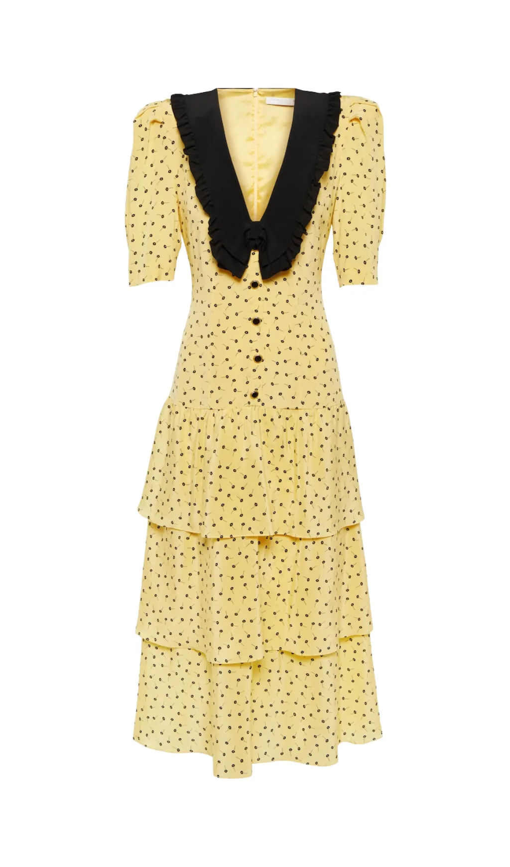 YELLOW POLKA DOT FLORAL SILK MIDI DRESS Gloria Lanvin
