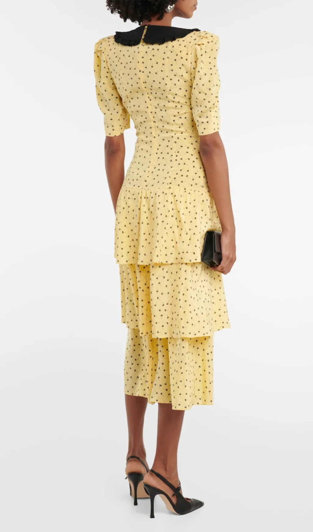 YELLOW POLKA DOT FLORAL SILK MIDI DRESS Gloria Lanvin