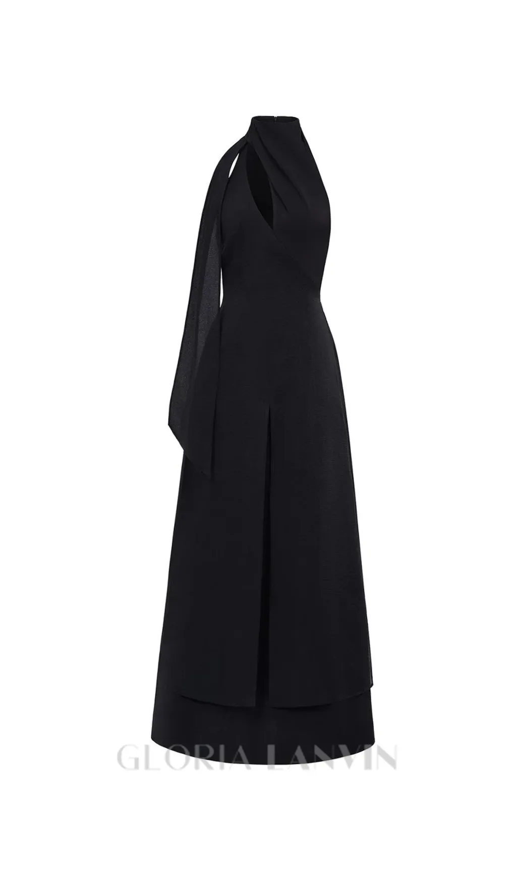 Yen Layered High Neck Floss Silk maxi Dress in black Gloria Lanvin
