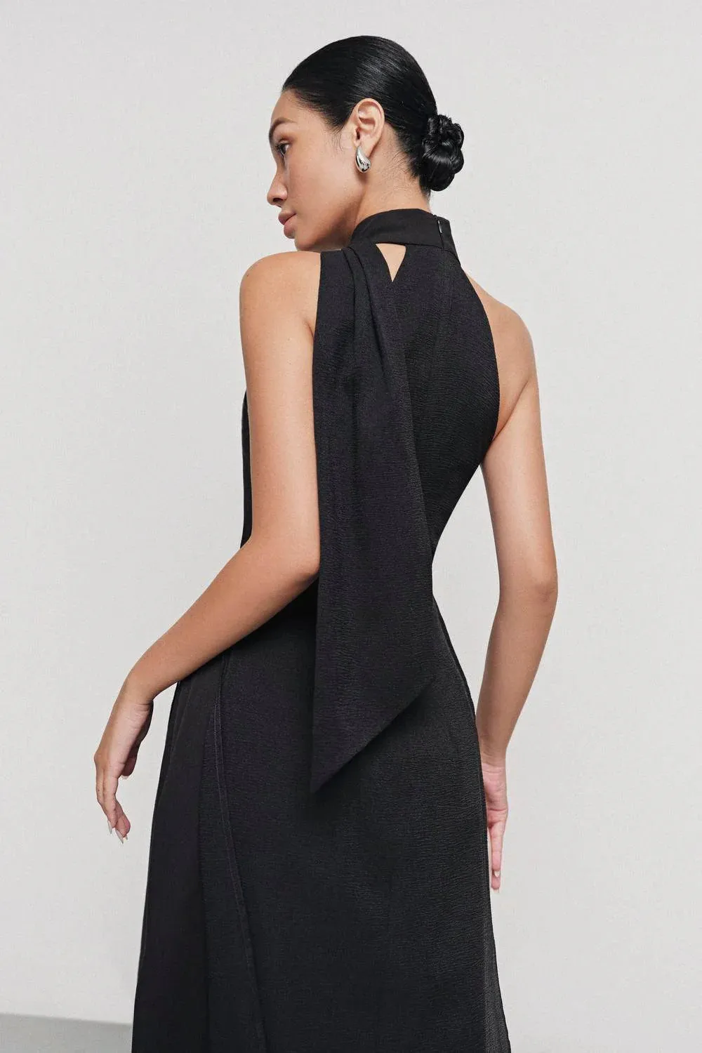 Yen Layered High Neck Floss Silk maxi Dress in black Gloria Lanvin