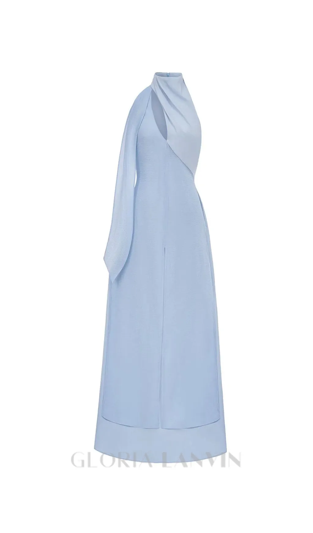 Yen Layered High Neck Floss Silk maxi Dress in blue Gloria Lanvin