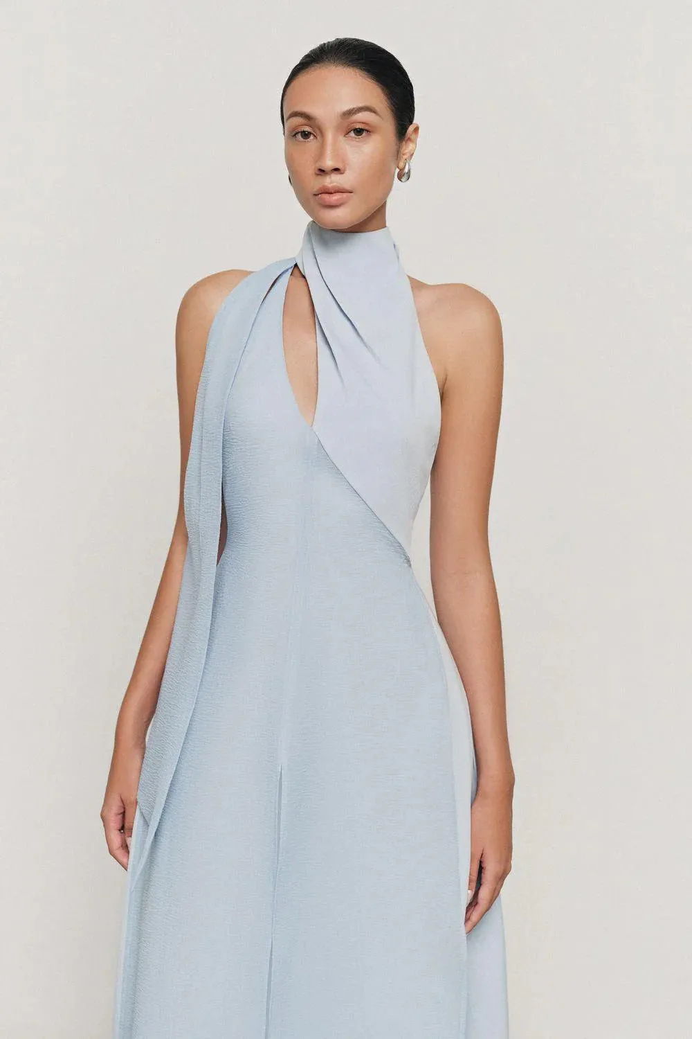 Yen Layered High Neck Floss Silk maxi Dress in blue Gloria Lanvin