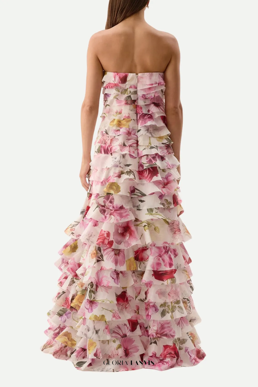 yetta Strapless Floral Printed Layered Maxi Dress Gloria Lanvin