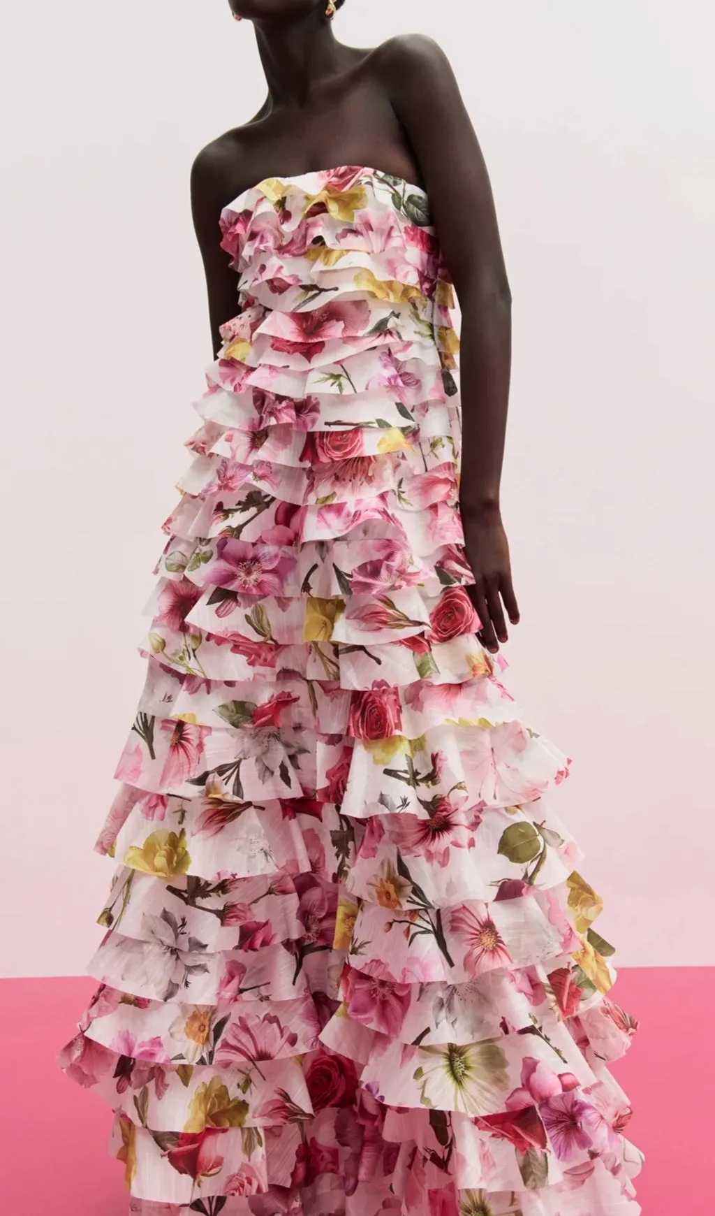 yetta Strapless Floral Printed Layered Maxi Dress Gloria Lanvin
