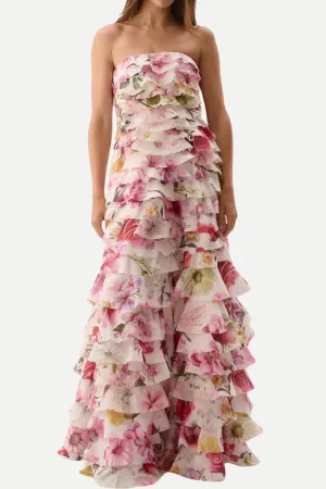 yetta Strapless Floral Printed Layered Maxi Dress Gloria Lanvin