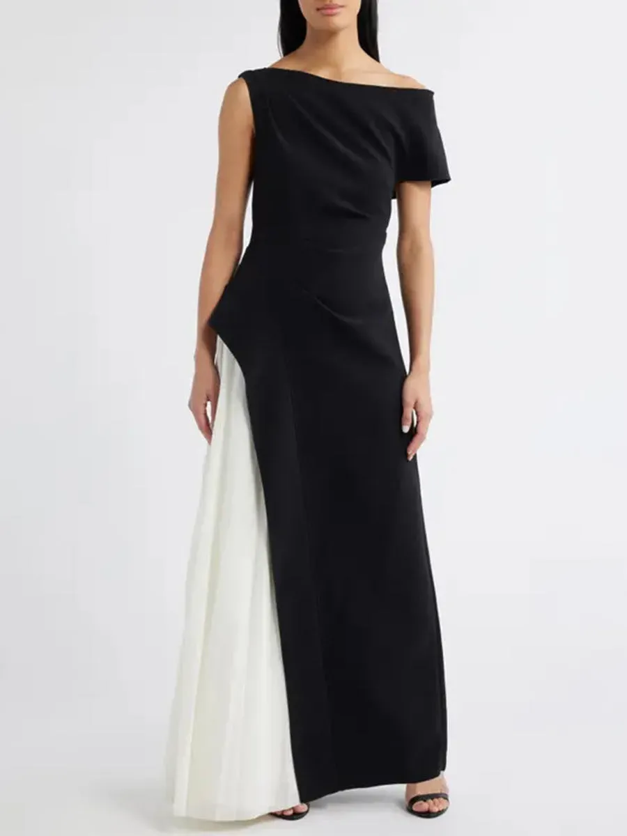 yvette one-shoulder pleated maxi dress in black Gloria Lanvin