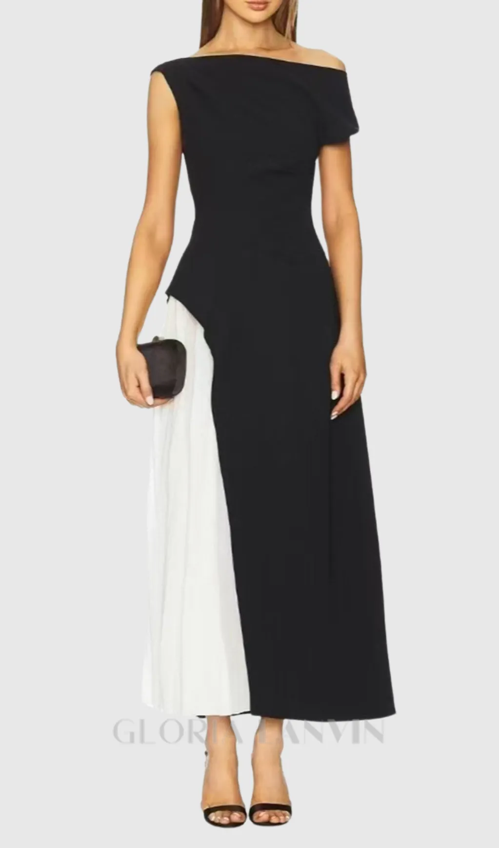 yvette one-shoulder pleated maxi dress in black Gloria Lanvin