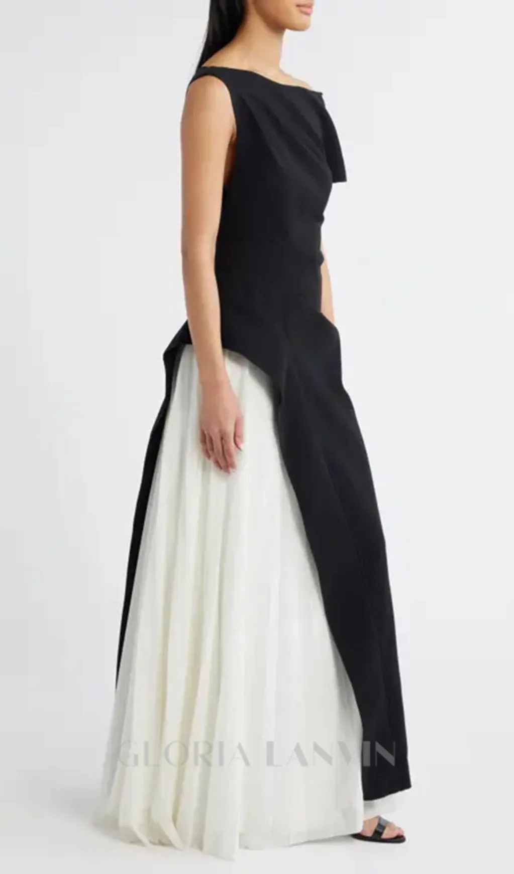 yvette one-shoulder pleated maxi dress in black Gloria Lanvin