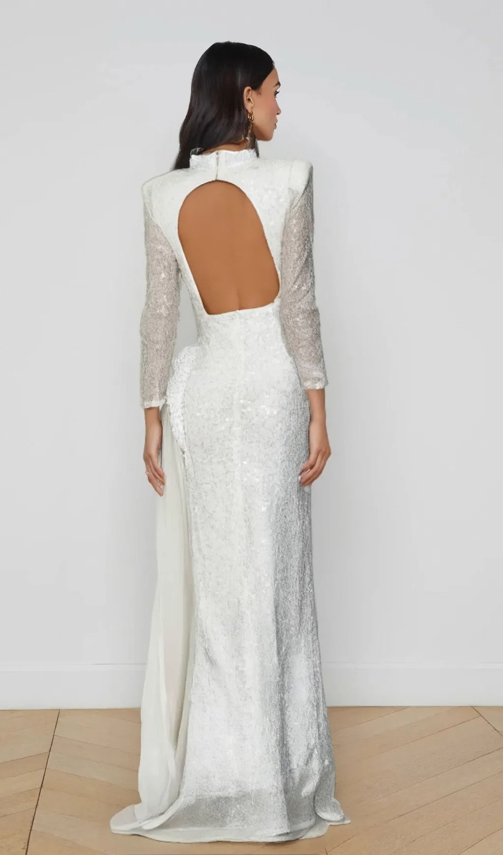 YVETTE PEARL EMBELLISHED SEQUIN MAXI DRESS IN WHITE Gloria Lanvin
