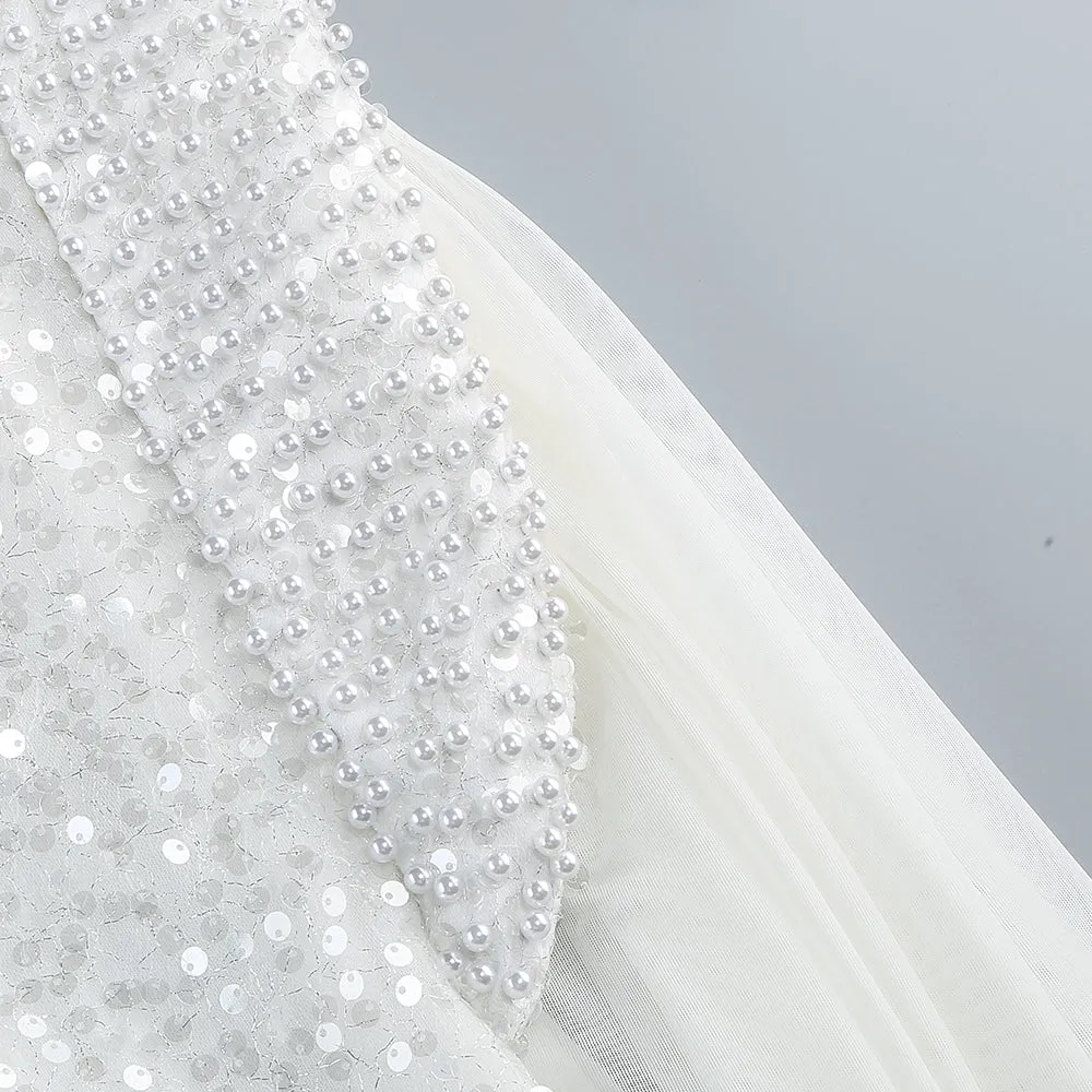 YVETTE PEARL EMBELLISHED SEQUIN MAXI DRESS IN WHITE Gloria Lanvin