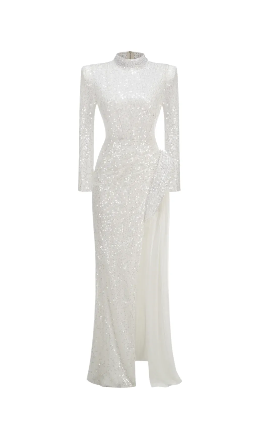 YVETTE PEARL EMBELLISHED SEQUIN MAXI DRESS IN WHITE Gloria Lanvin