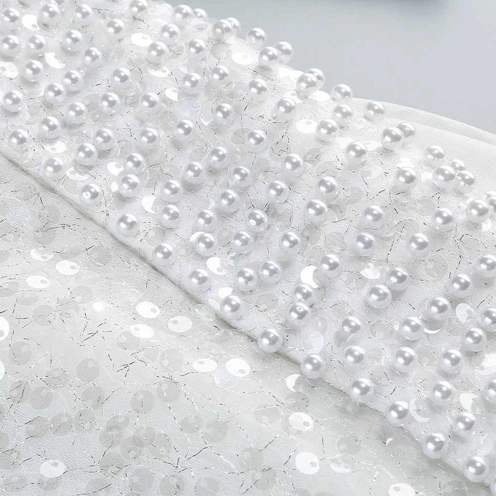YVETTE PEARL EMBELLISHED SEQUIN MAXI DRESS IN WHITE Gloria Lanvin