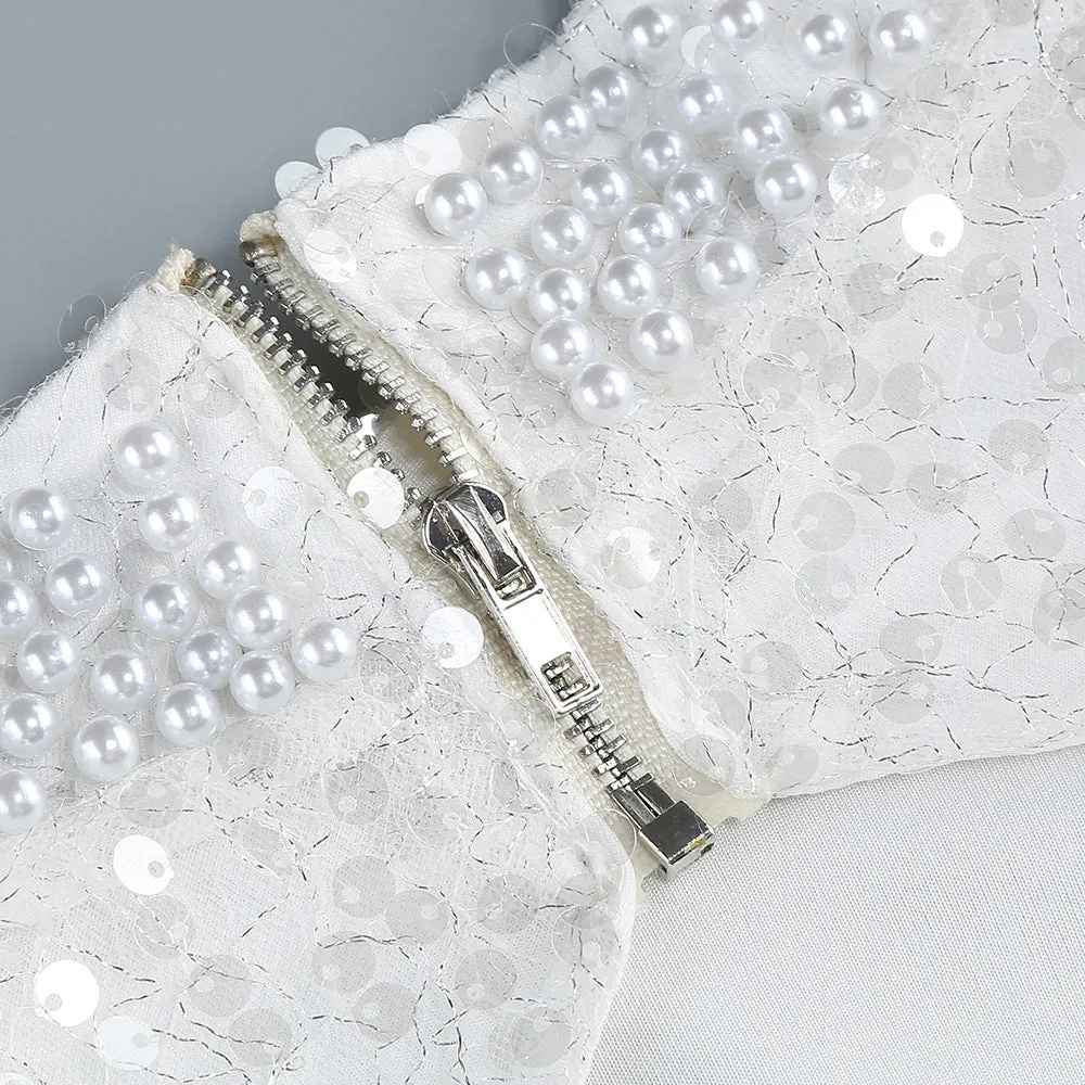 YVETTE PEARL EMBELLISHED SEQUIN MAXI DRESS IN WHITE Gloria Lanvin