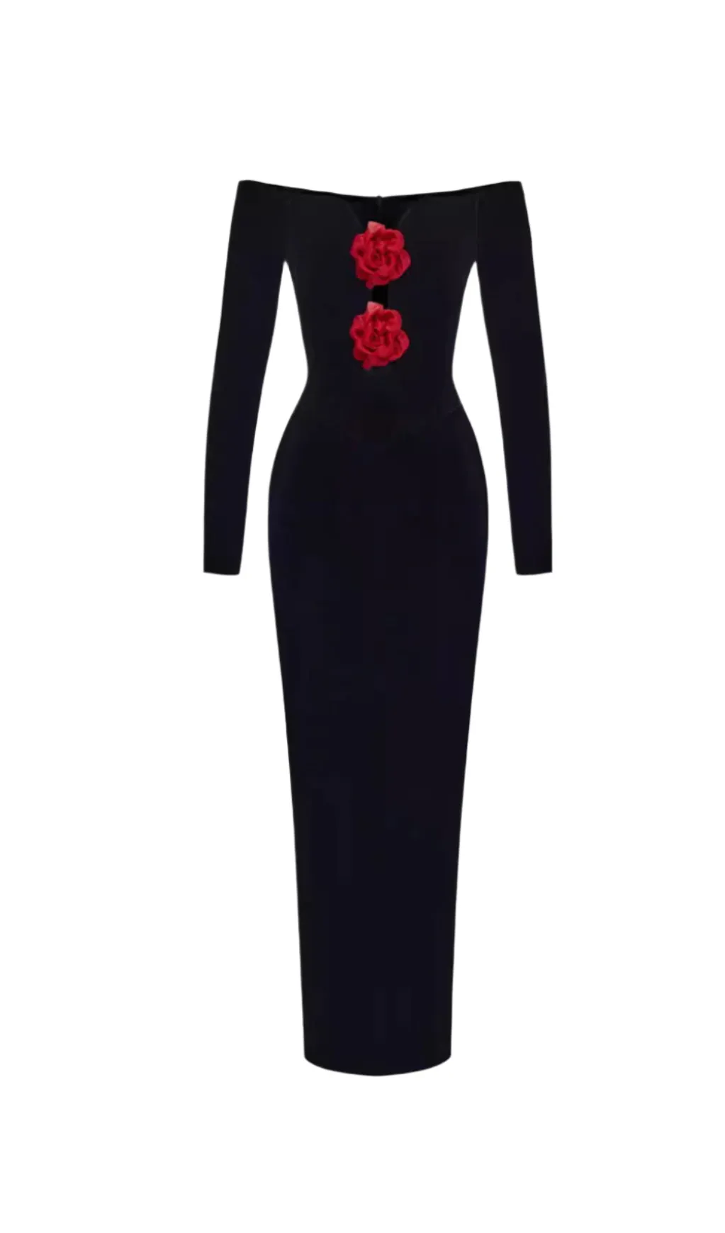 ZANNA OFF SHOULDERS FLOWERS VELVET MAXI DRESS IN BLACK Gloria Lanvin