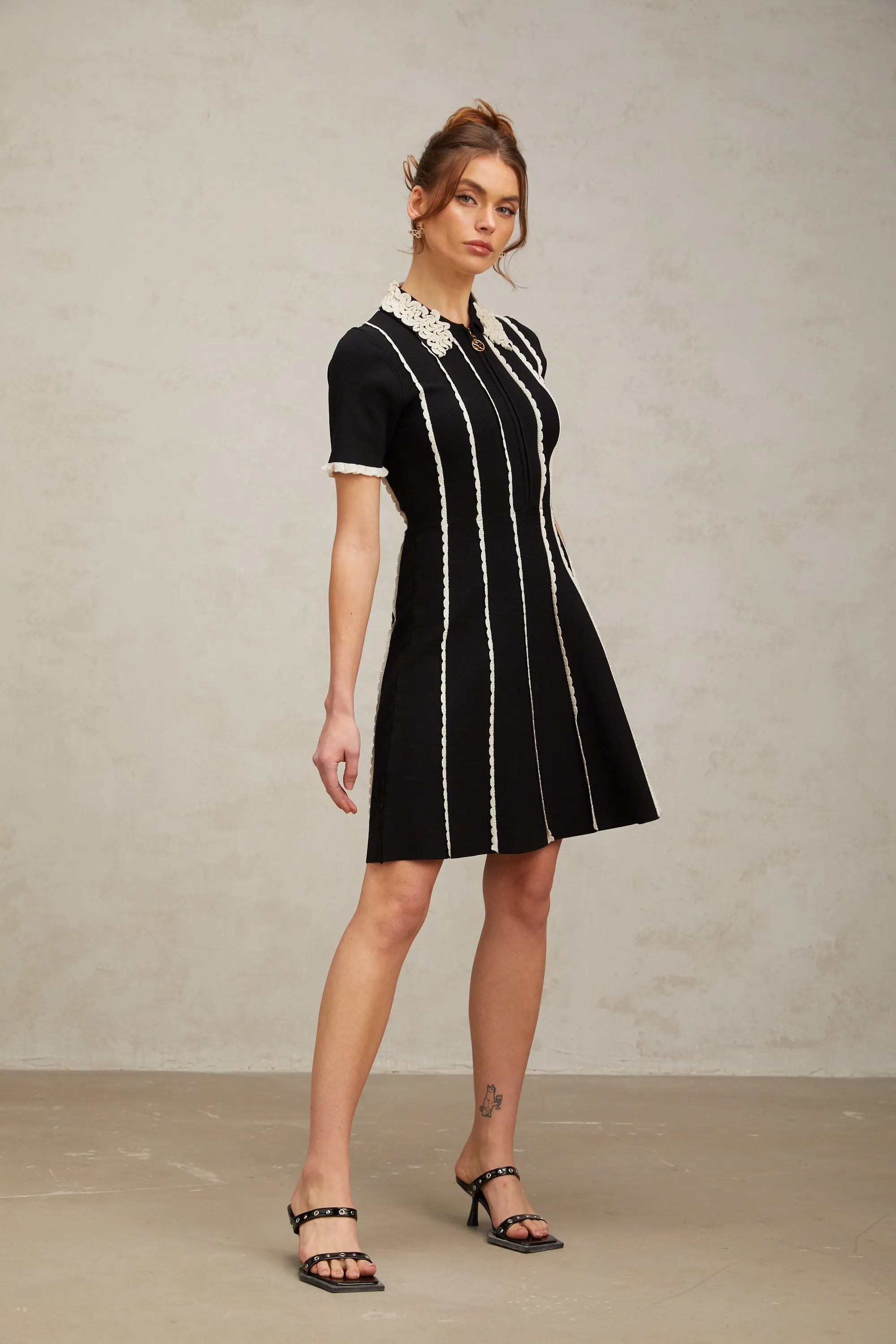 Zazie black vertical-striped ruffle-trim knit mini dress Gloria Lanvin