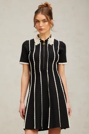 Zazie black vertical-striped ruffle-trim knit mini dress Gloria Lanvin
