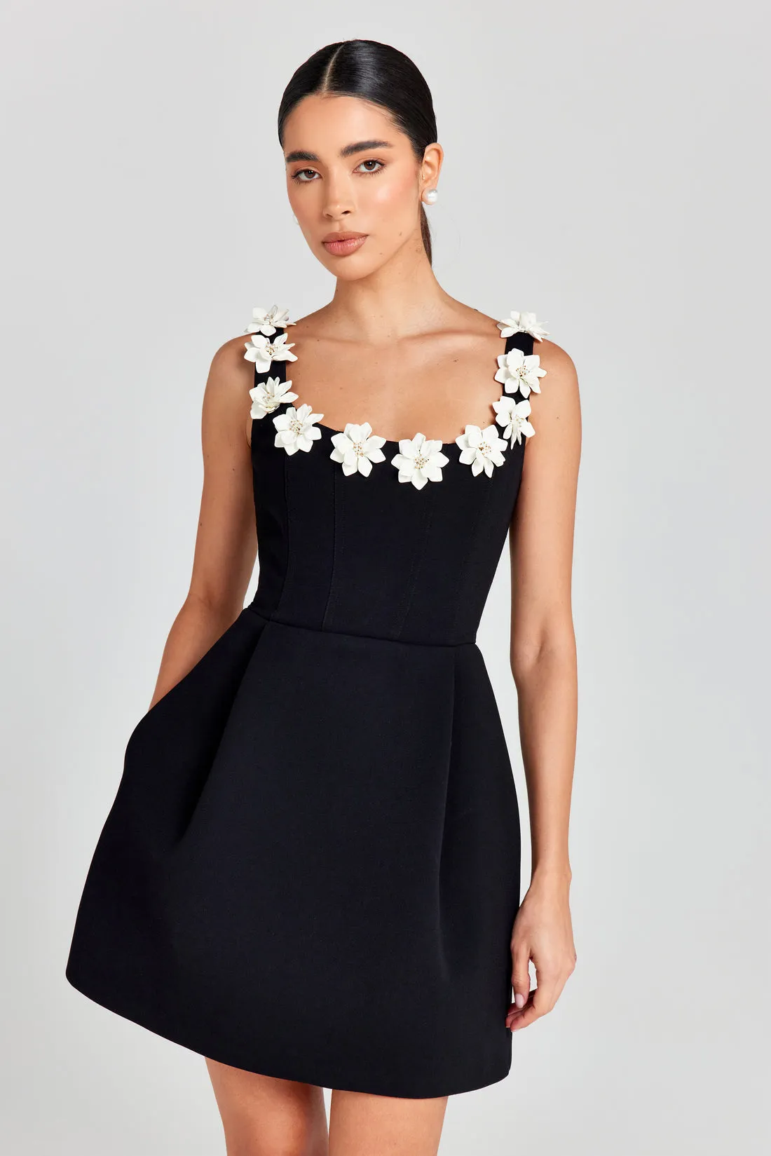 ZENOBIA FLOWER EMBELLISHED BLACK MINI DRESS Gloria Lanvin