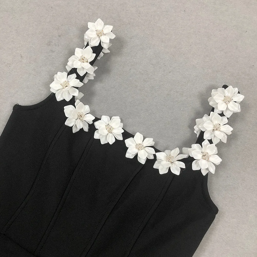 ZENOBIA FLOWER EMBELLISHED BLACK MINI DRESS Gloria Lanvin