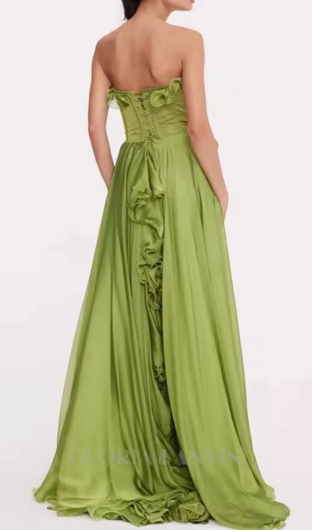 ZONA FRILL SWEETHEART NECK SLEEVELESS MAXI DRESS IN GREEN Gloria Lanvin