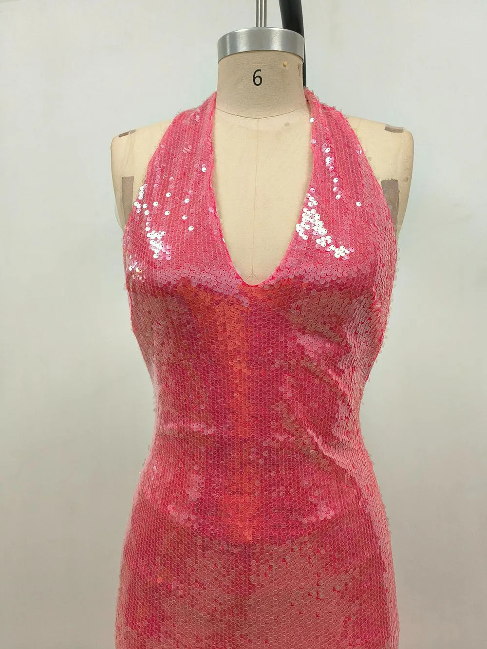 ZORA SHEER SEQUIN DEEP V NECK GOWN IN PINK RED Gloria Lanvin